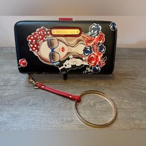 Nicole Lee Black Wallet with Red and Blue Accents